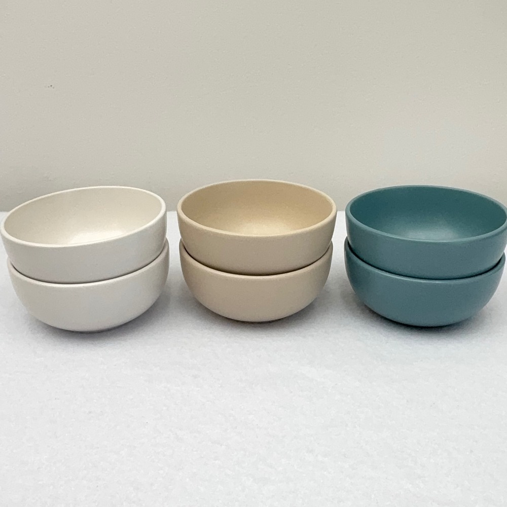 Verdi by Sango Stoneware Small Prep Bowls Set of 6 Cream Tan Teal Matte 4.25"